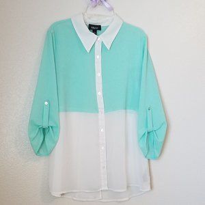 IZ Byer Top Mint Green and White Blouse Shirt